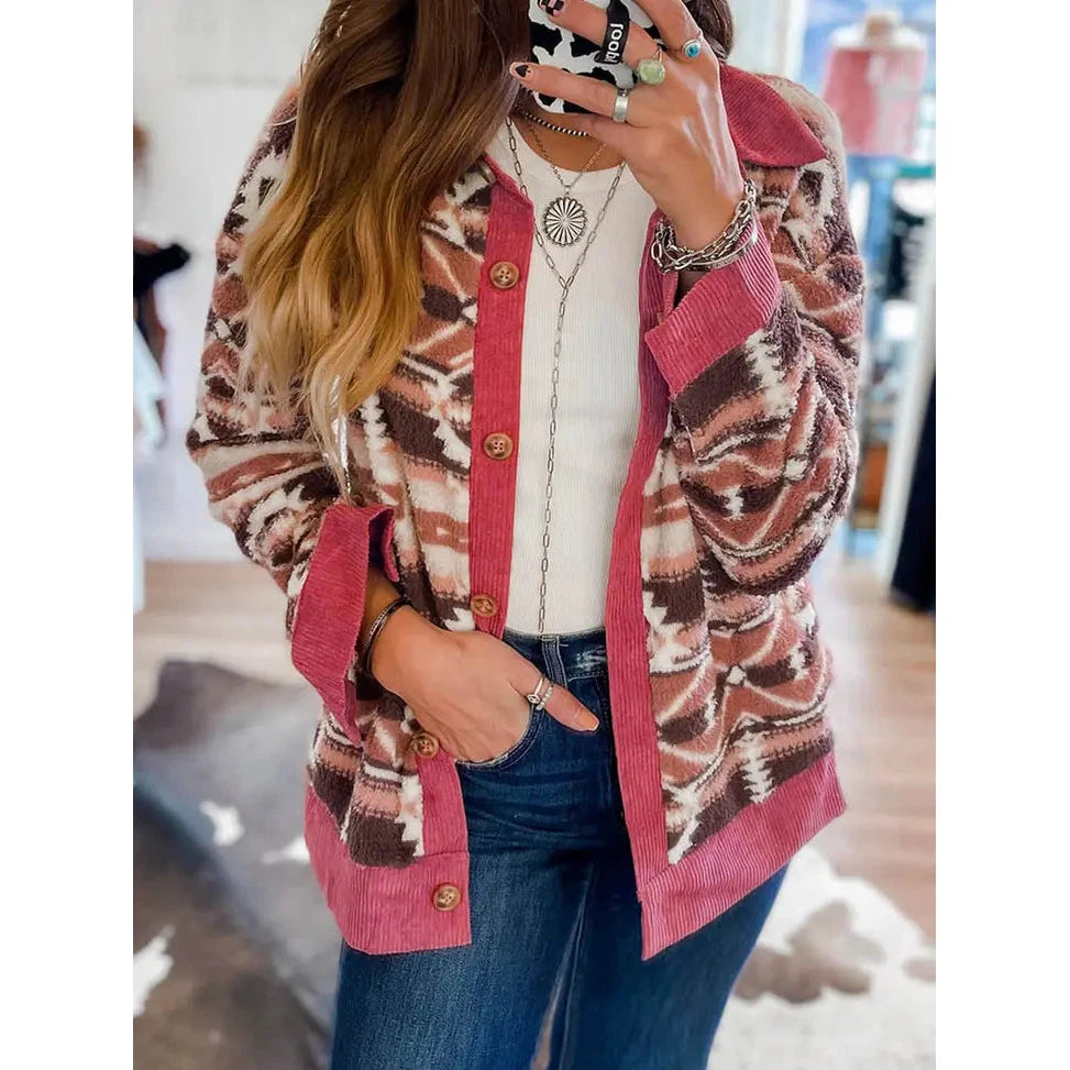 **FTP Women's Western Sherpa Corduroy Trim Jacket - Pink**FINAL SALE**