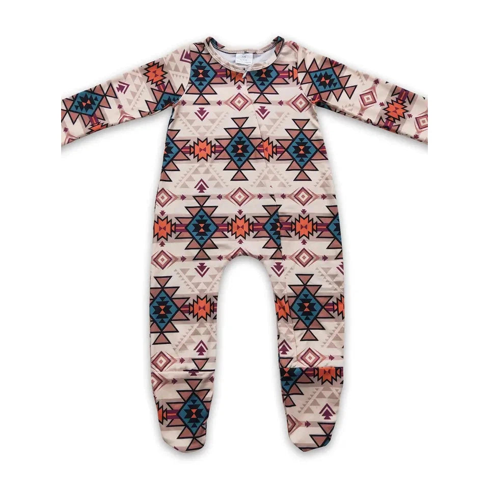 Yawoo Baby's Aztec Western Zipper Footed Coveralls - Tan