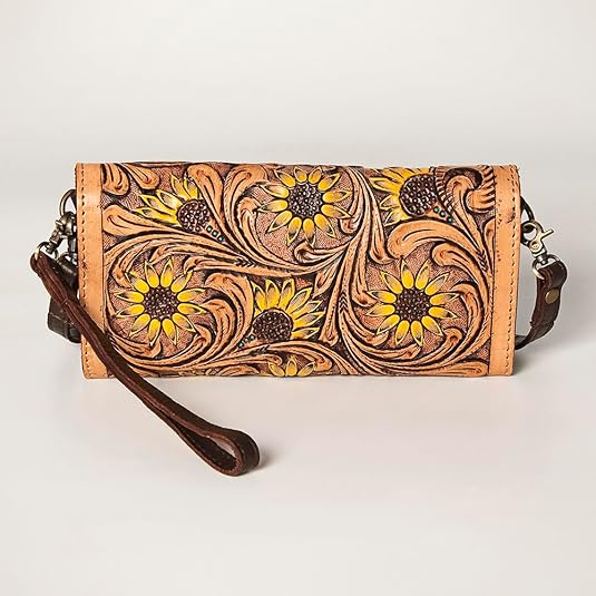 American Darling Hand Tooled Leather Western Women's Clutch Purse