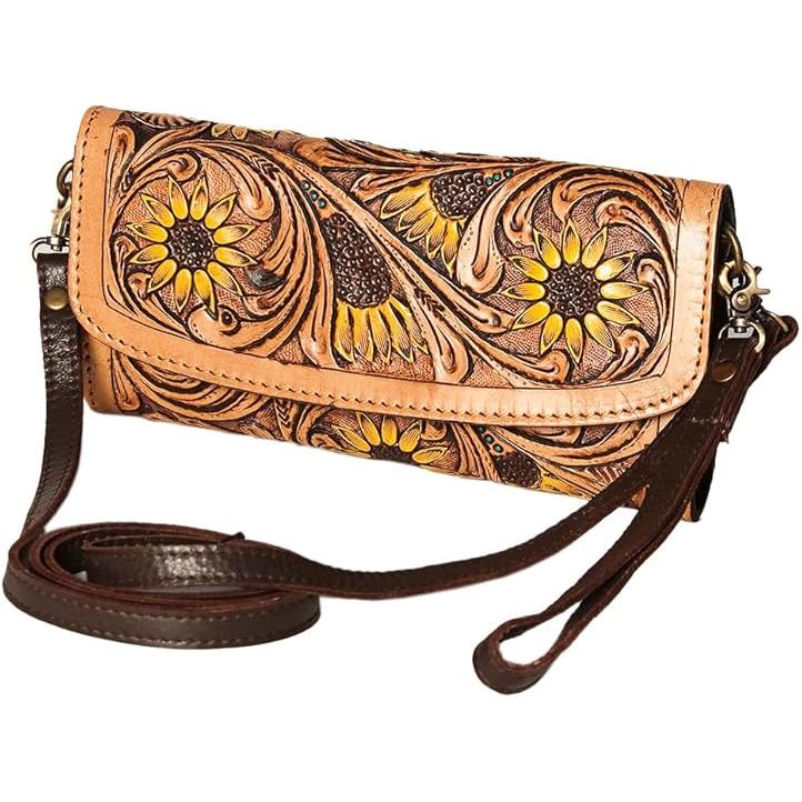 American Darling Hand Tooled Leather Western Women's Clutch Purse