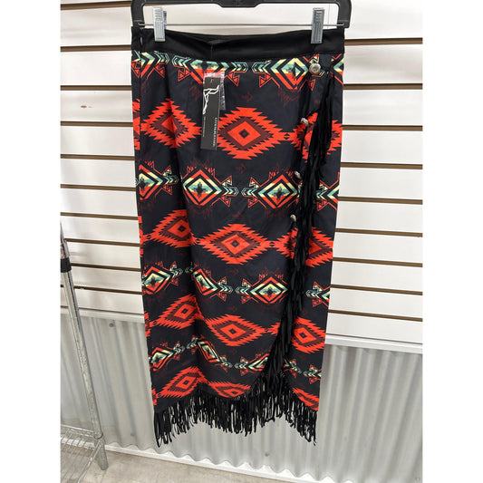 Lucky & Blessed Women's Red Asymmetrical Concho Button Wrap Fringe Skirt