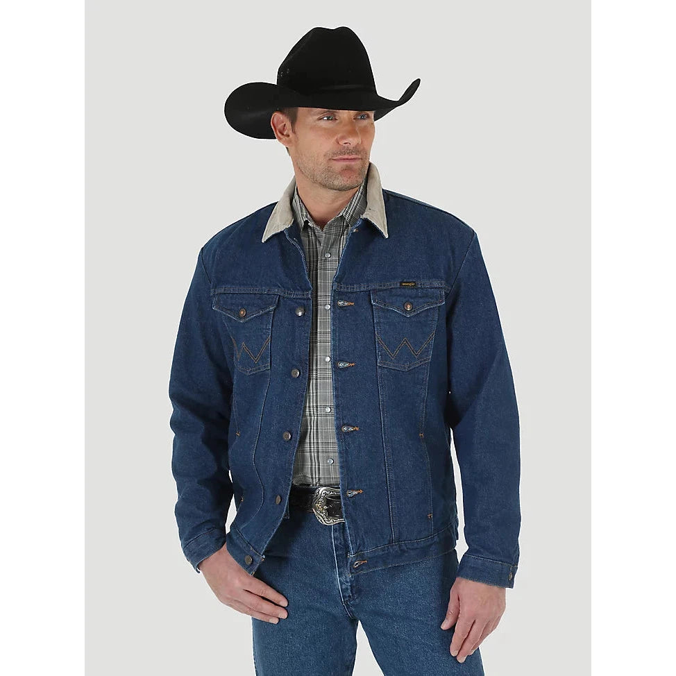 Wrangler Men's Blanket Lined Corduroy Collar Denim Jacket - Prewashed Indigo - Irvine Tack & Western Wear