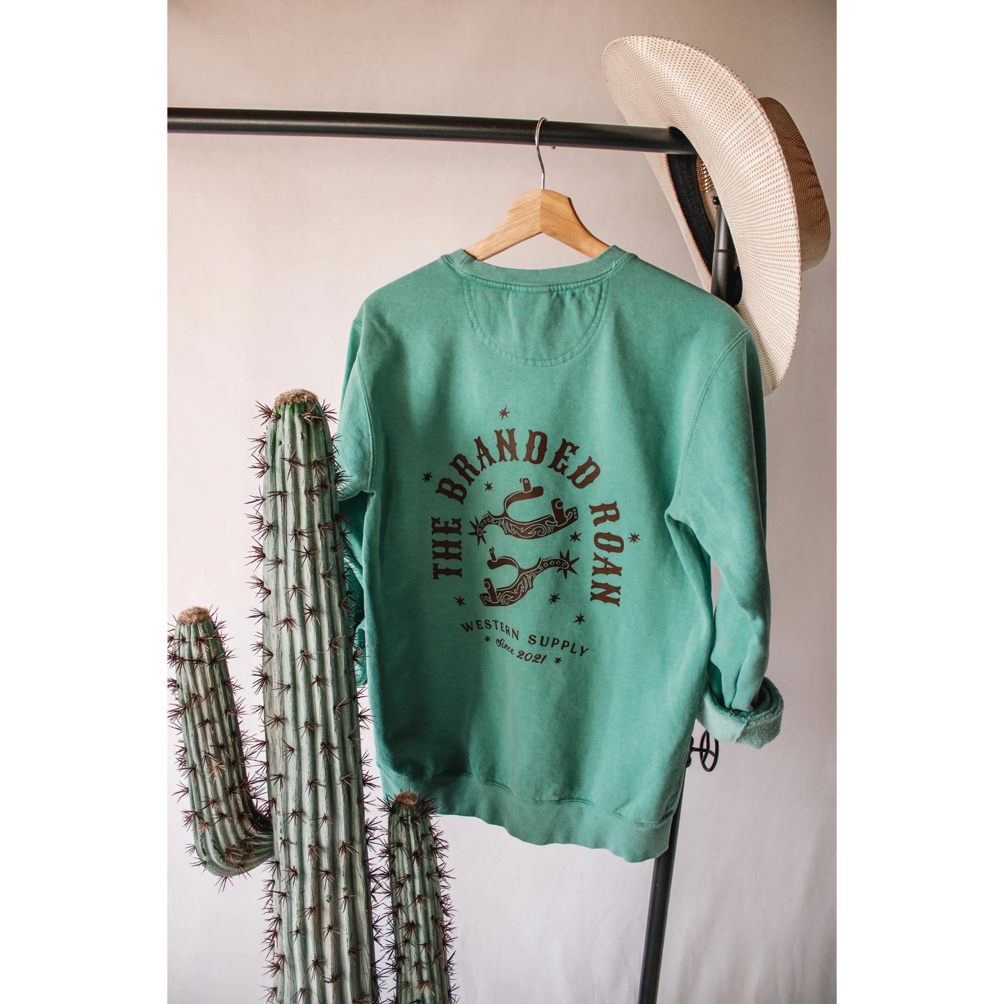 The Branded Roan Spur Em' Crew Neck-Seafoam - Irvine Tack & Western Wear