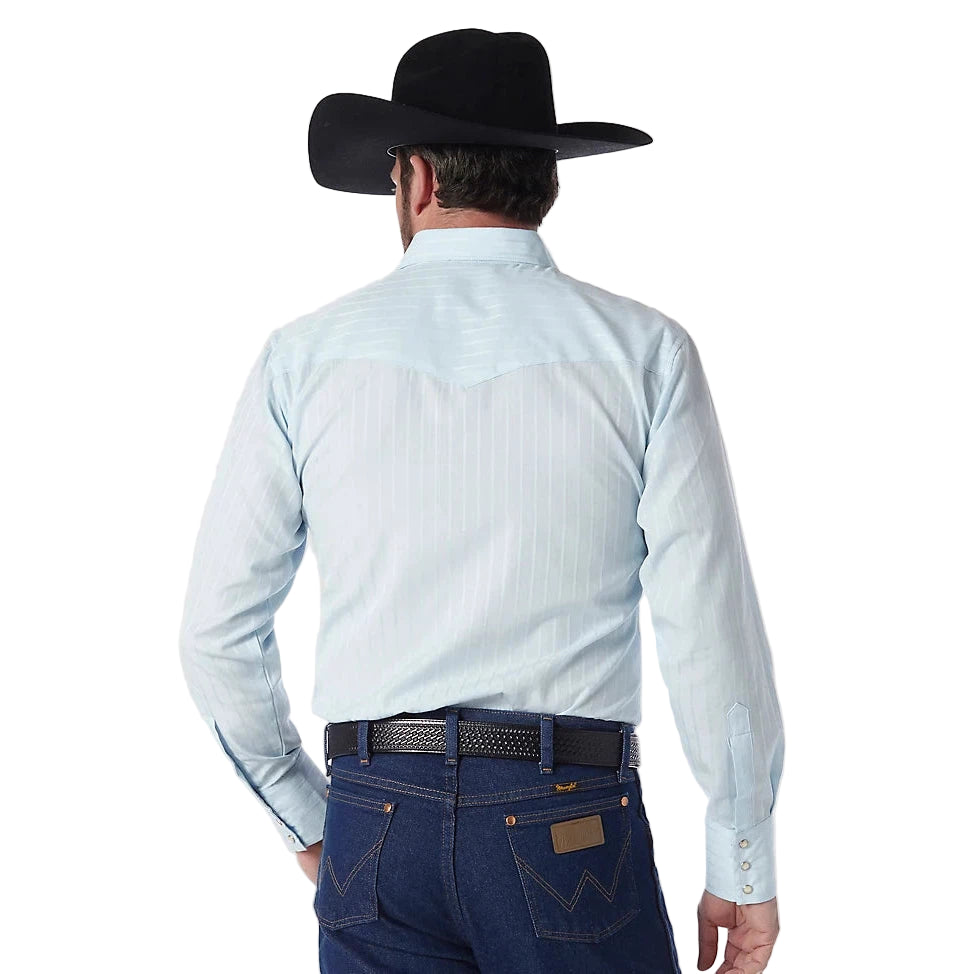 Wrangler Men's Long Sleeve Snap Dobby Stripe Shirt - Blue - Irvine Tack & Western Wear