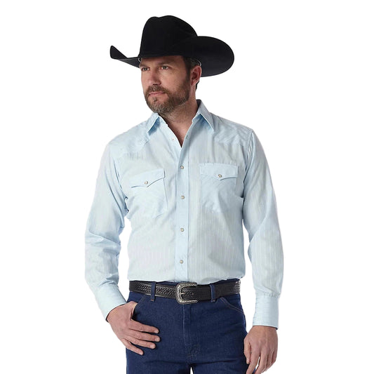 Wrangler Men's Long Sleeve Snap Dobby Stripe Shirt - Blue