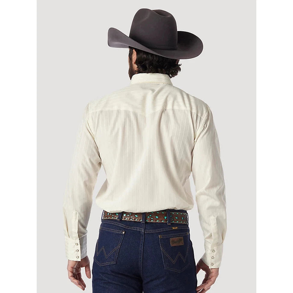 Wrangler Men's Long Sleeve Snap Dobby Stripe Shirt - Tan