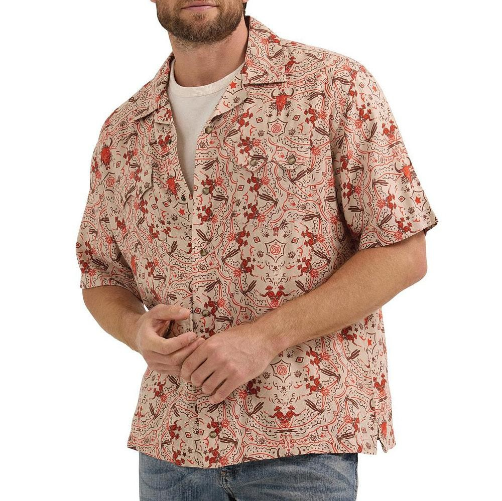 Wrangler Men's Short Sleeve Coconut Cowboy Shirt- Brown/Orange