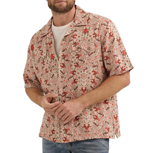 Wrangler Men's Short Sleeve Coconut Cowboy Shirt- Brown/Orange