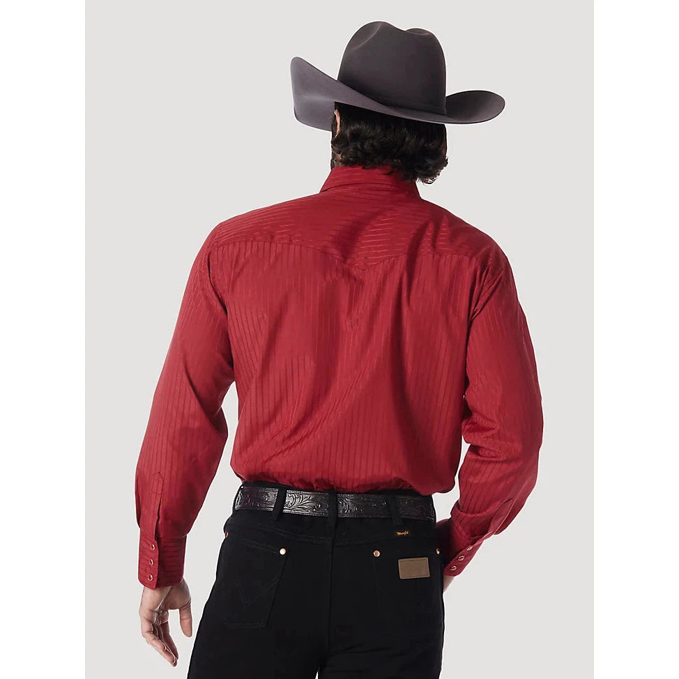 Wrangler Men's Long Sleeve Snap Dobby Stripe Shirt - Red