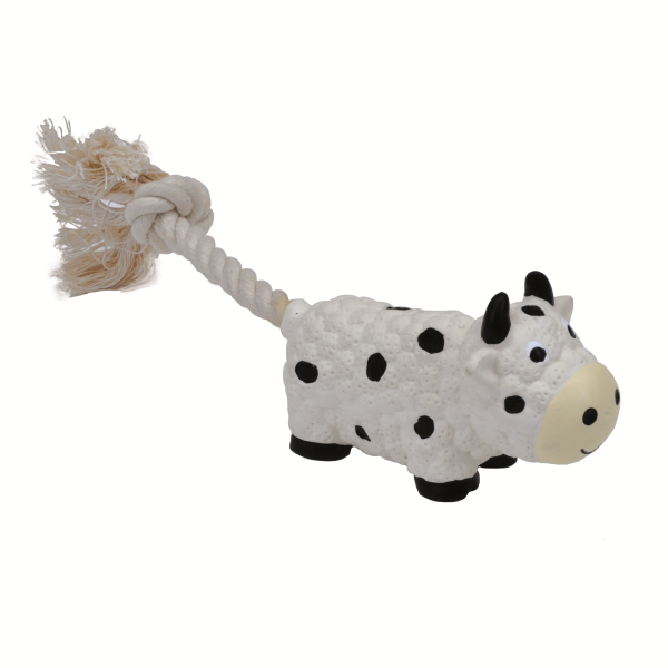 Li'l Pals Latex & Rope Toy Cow White