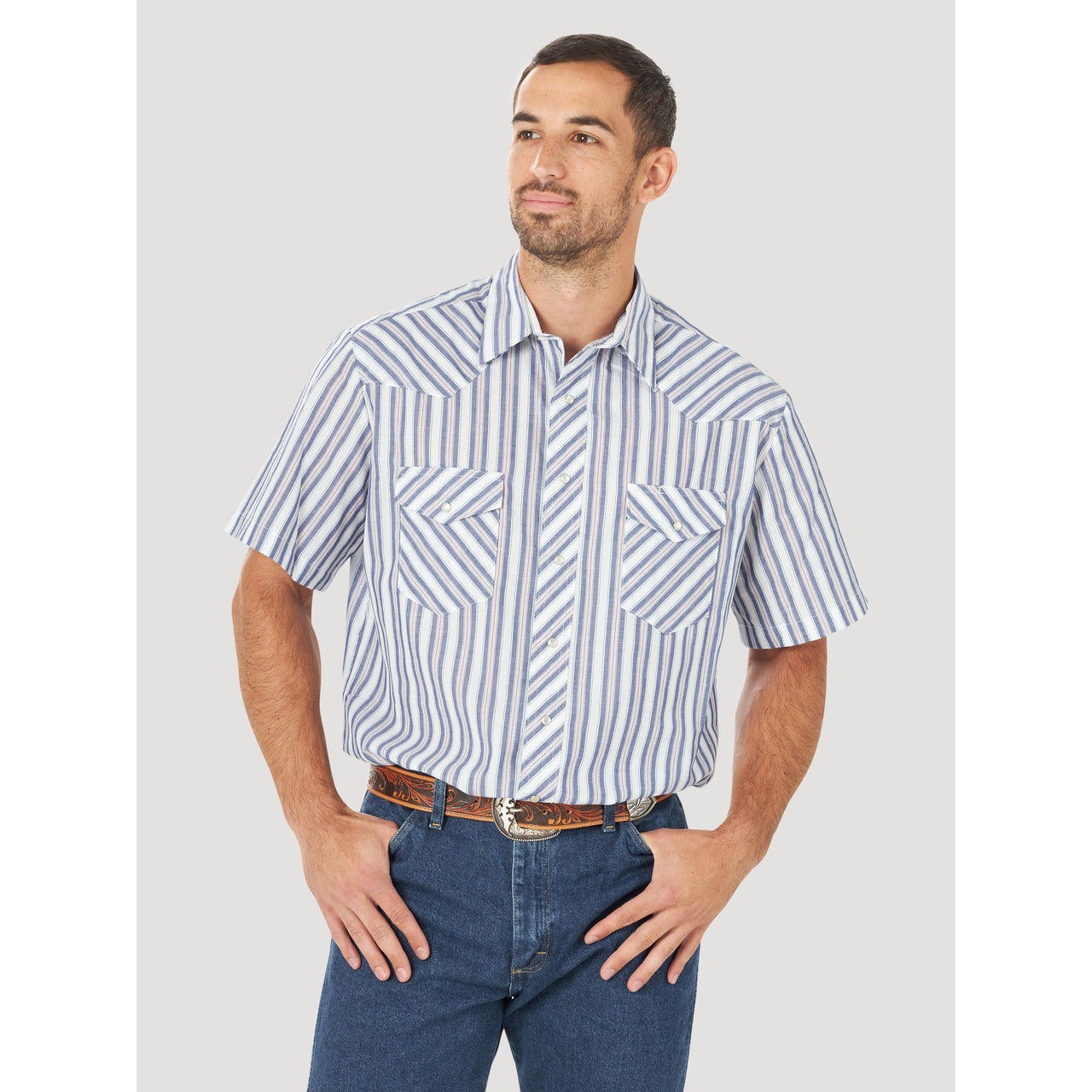 Wrangler Men's Sport Western Short Sleeve Stripe Snap Shirt (Big & Tall) - Assorted