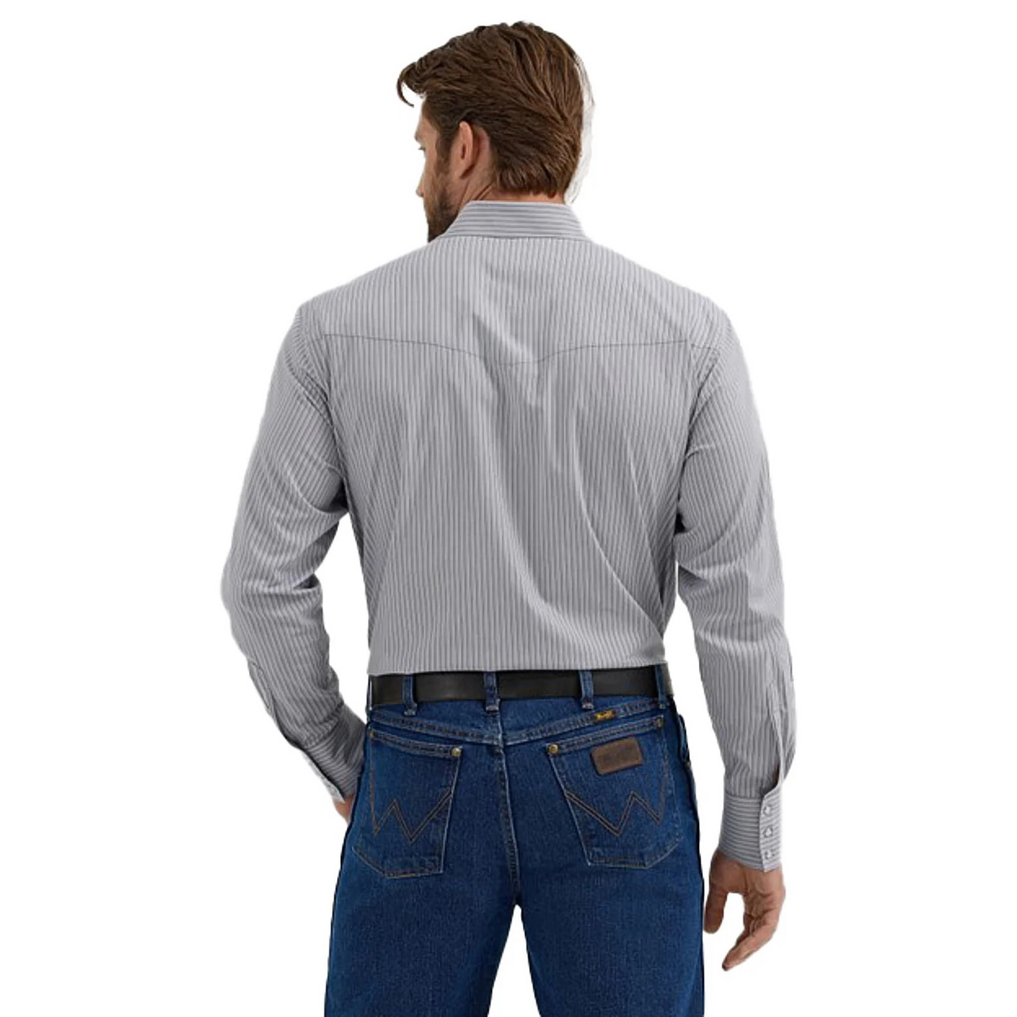 Wrangler Men's Long Sleeve Classic Pearl Snap Stripe Shirt - Grey