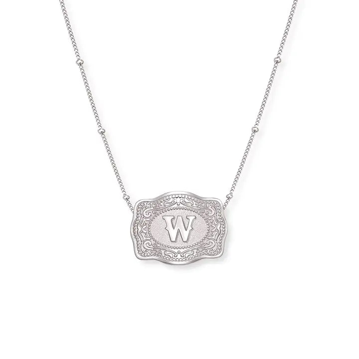 SpurWest Mini Belt Initial Buckle Necklace- Silver