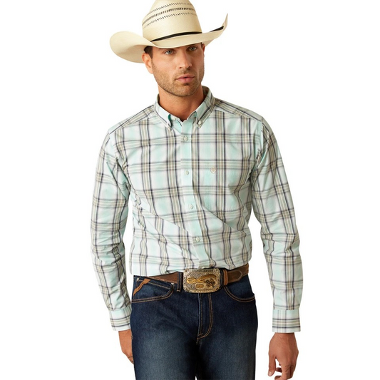 Ariat Men's Long Sleeve Pro Series Corban Fitted  Shirt- Mint