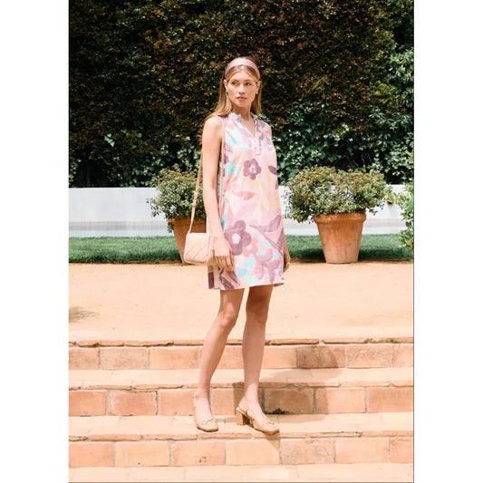 French Dressing Women's Sleeveless Linen Shift Dress- Camo Floral