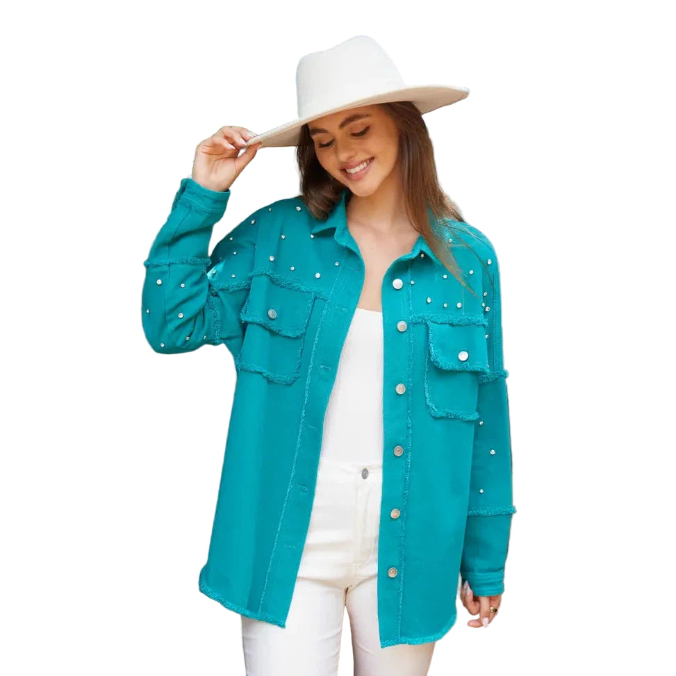 Peach Love California Trendy Studded Loose Fit Shirt - Assorted Colours