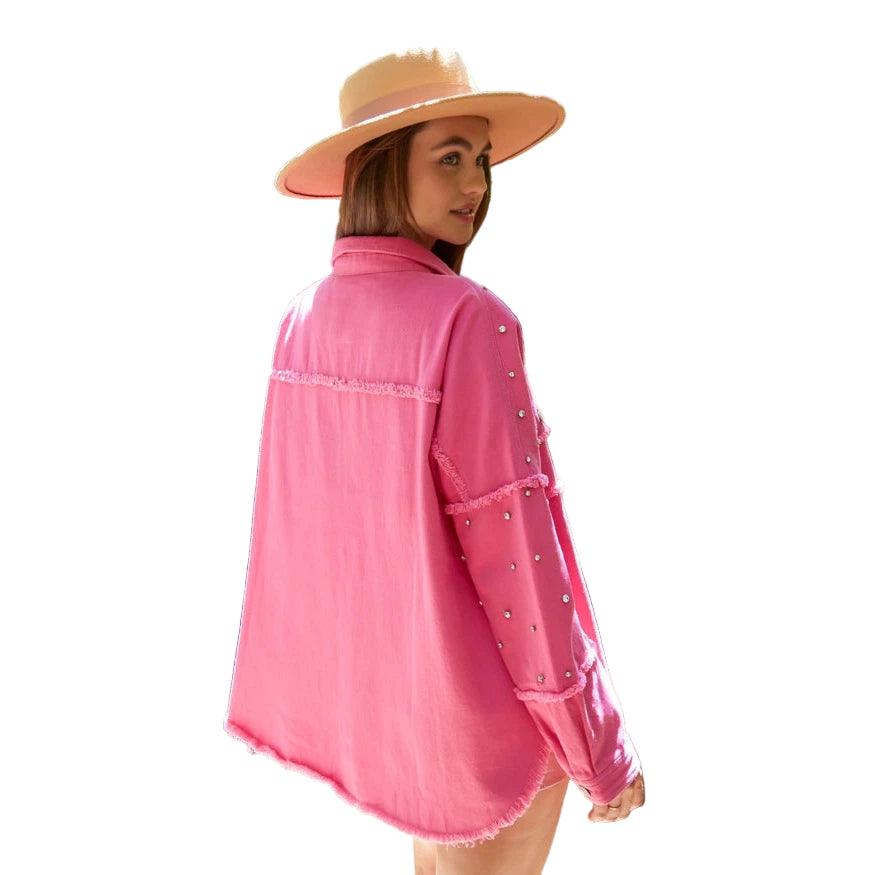 Peach Love California Trendy Studded Loose Fit Shirt - Assorted Colours