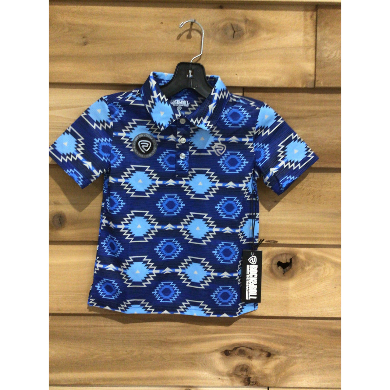 Rock & Roll Boy's Aztec Printed Polo- Royal Blue