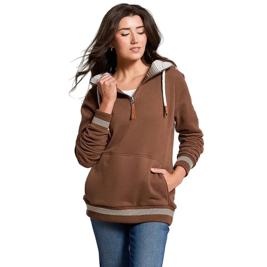Wanakome Women's Sabine 1/4 Zip Hooded Sweatshirt- Mahogany