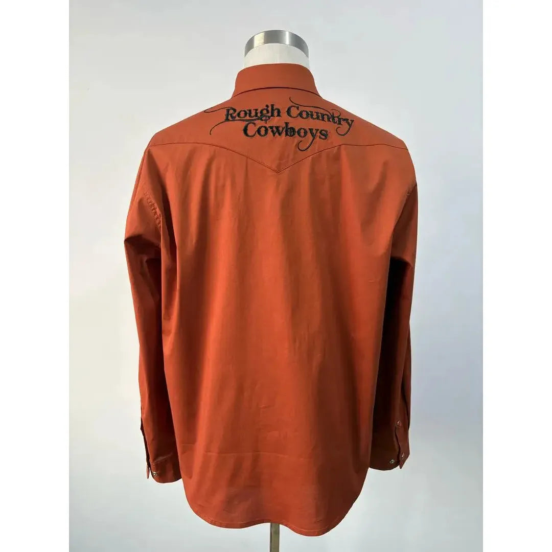 Rough Country Cowboys Men's Long Sleeve Western Shirt- Burnt Orange