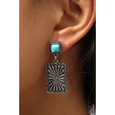 Dear Lover Silvery Retro Western Geometric Turquoise Stud Earrings