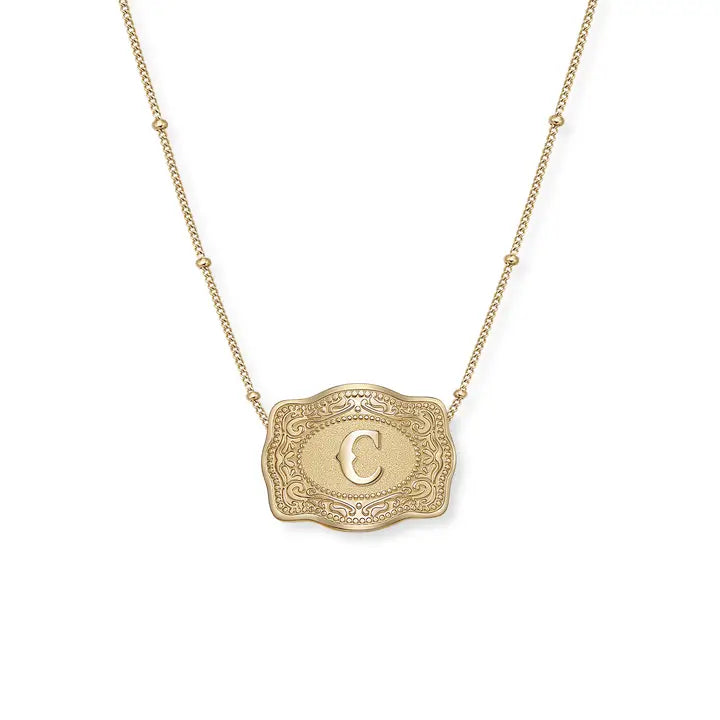 SpurWest Mini Belt Initial Buckle Necklace- Gold
