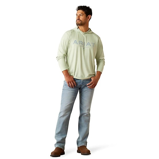 Ariat Men's Rebar Long Sleeve Sunblocker Hooded Tee Shirt- Blue Atoll