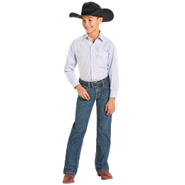 Panhandle Boy's Long Sleeve 2 Pocket Pearl Snap Shirt - Blue