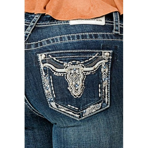 Grace in LA Women's Jeans - Steer Head Silver