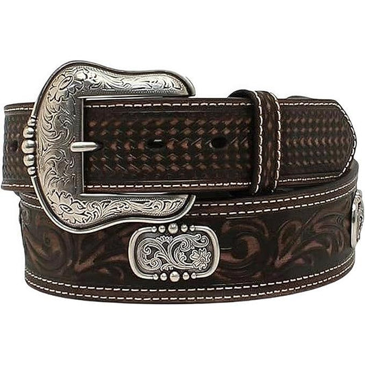 **Ariat Men's Tapered Double Stitch Oval Concho Belt - Brown