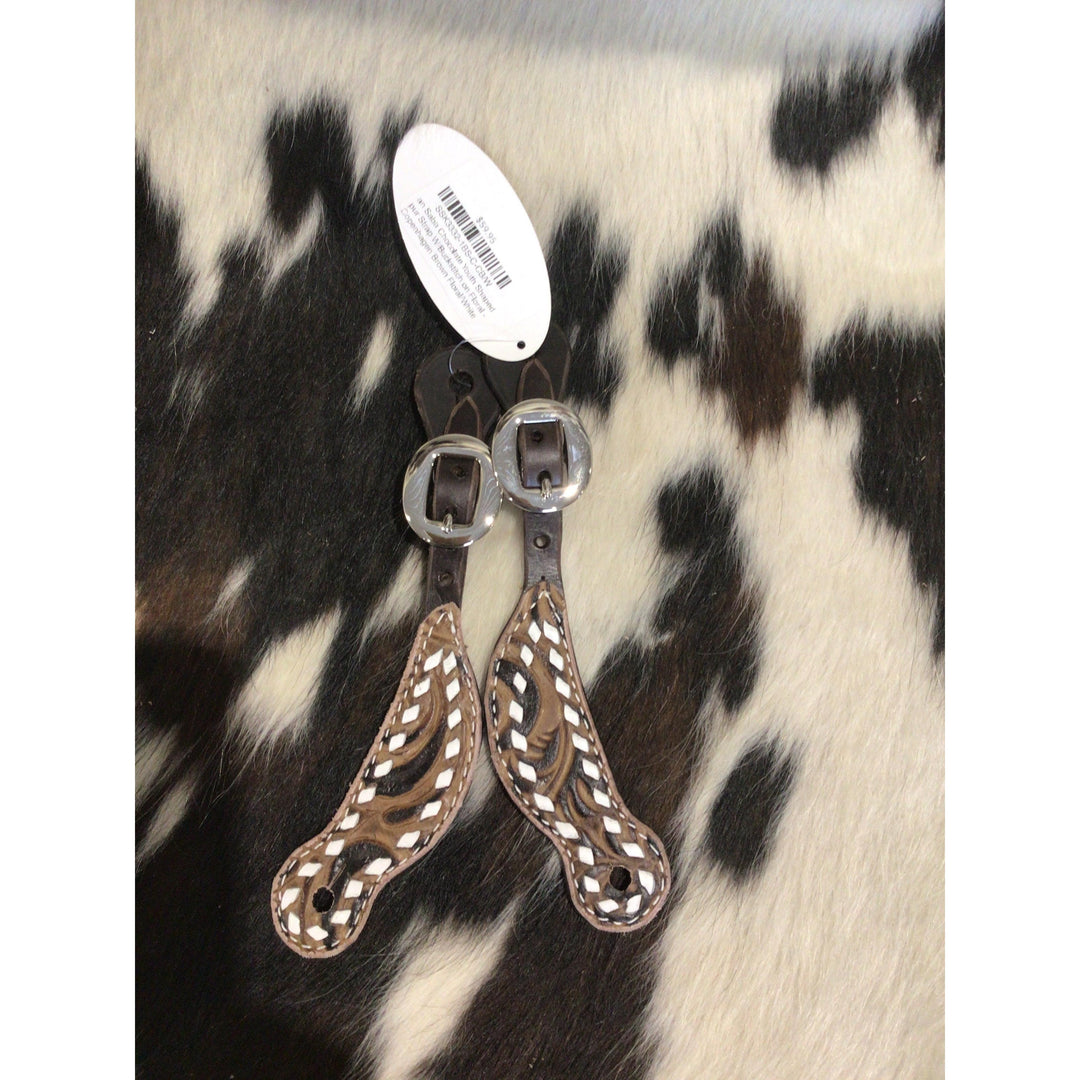 San Saba Chocolate Youth Shaped Spur Strap W/Buckstitch on Floral