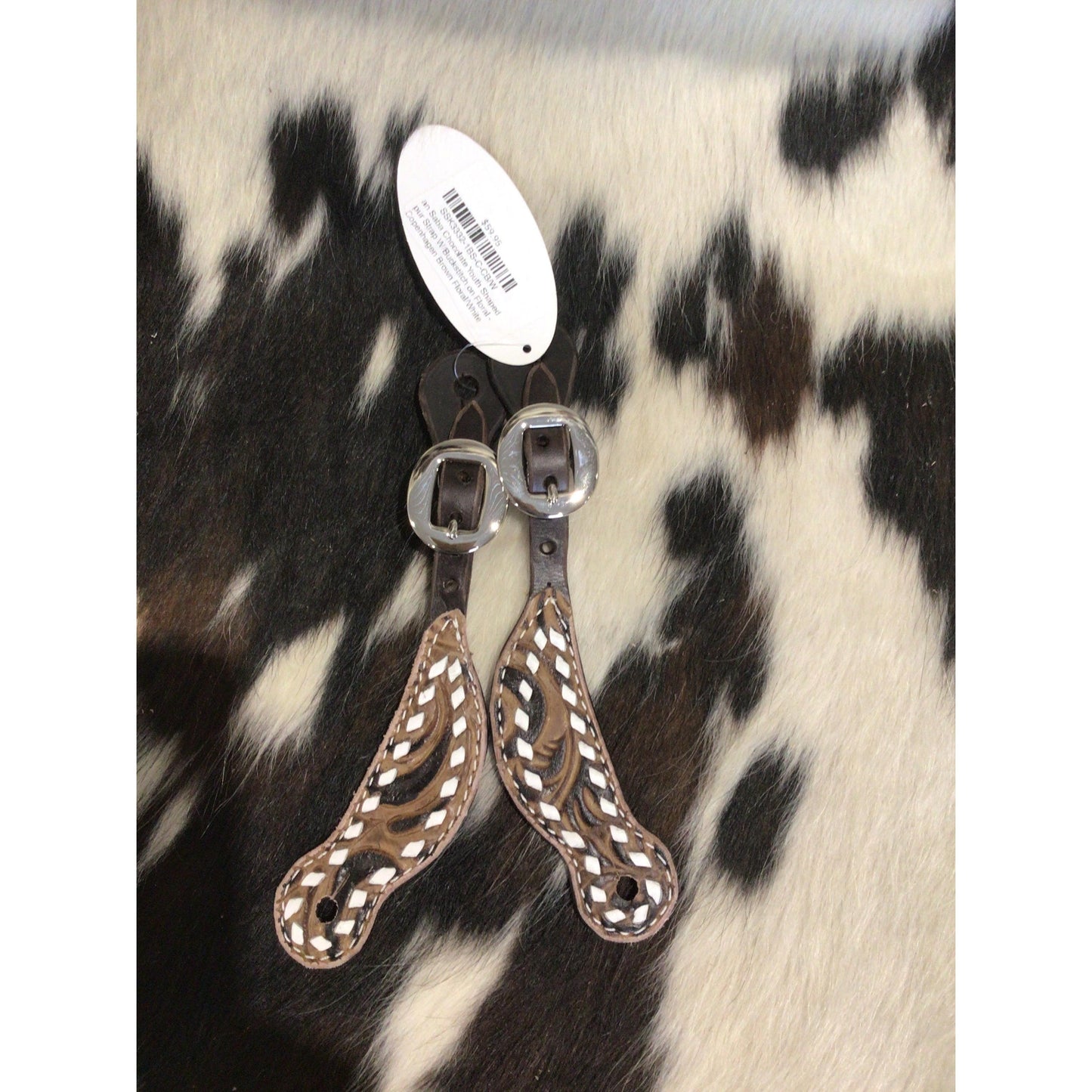 San Saba Chocolate Youth Shaped Spur Strap W/Buckstitch on Floral