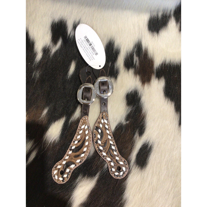 San Saba Chocolate Youth Shaped Spur Strap W/Buckstitch on Floral