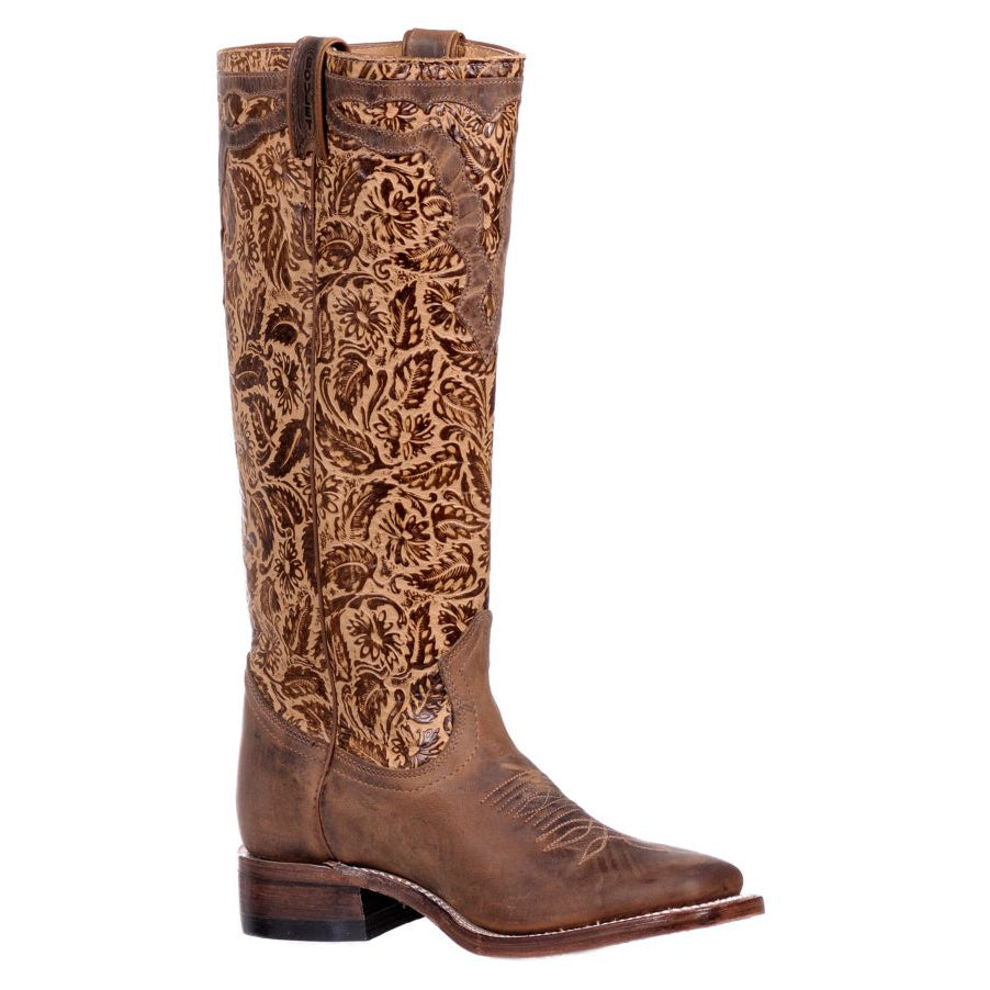 Boulet Women's Wide Square Toe Tall Western Boots - HillBilly Brown/Daisy Sand - Irvine Tack & Western Wear