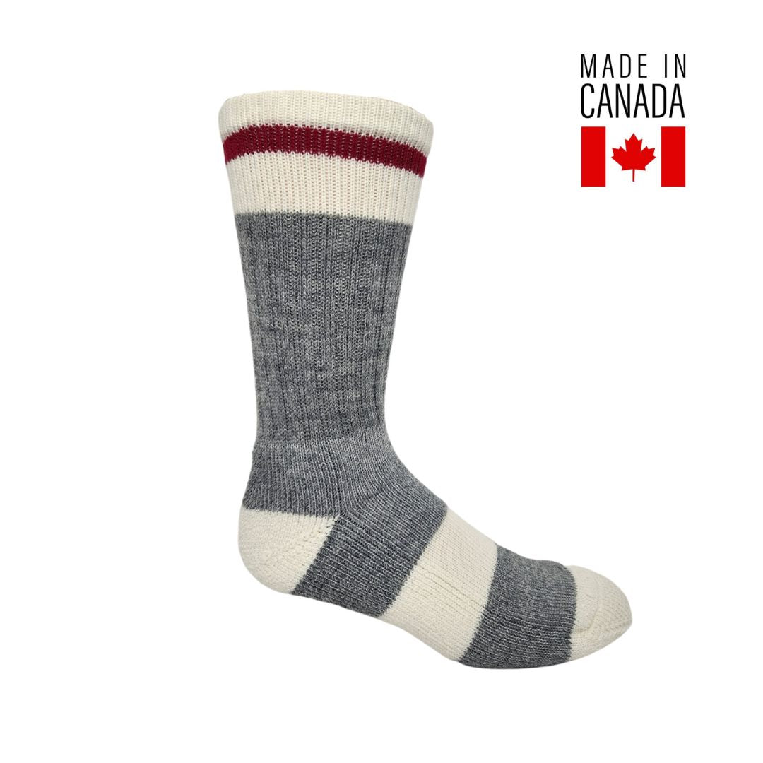The Great Canadian Sox J.B. Field's Resilient Wool Crew Boot Socks - Grey/Red Stripe