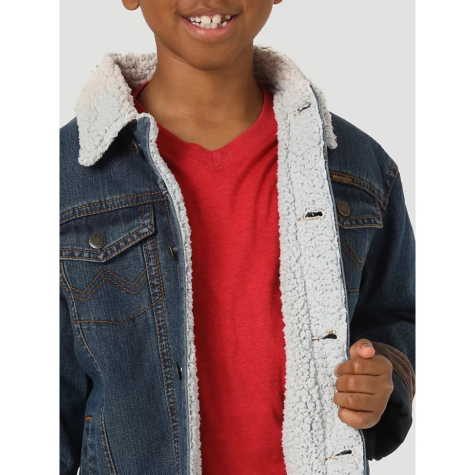 Wrangler Boy's Western Styled Sherpa Lined Denim Jacket - Rustic Blue