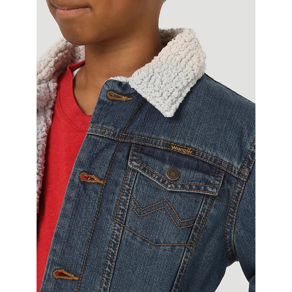 Wrangler Boy's Western Styled Sherpa Lined Denim Jacket - Rustic Blue