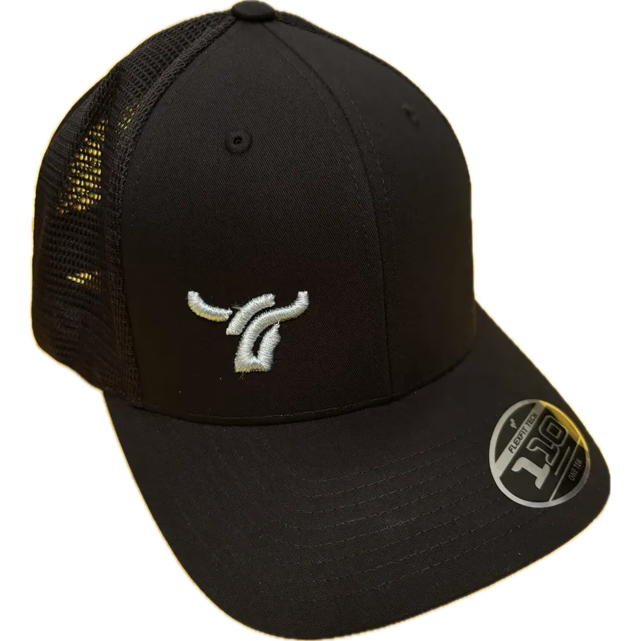 B8 Ranch Apparel 110 Flexfit Black Mesh with Small Baby Blue Logo - Multiple Colours