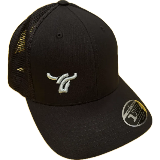 B8 Ranch Apparel 110 Flexfit Black Mesh with Small Baby Blue Logo - Multiple Colours