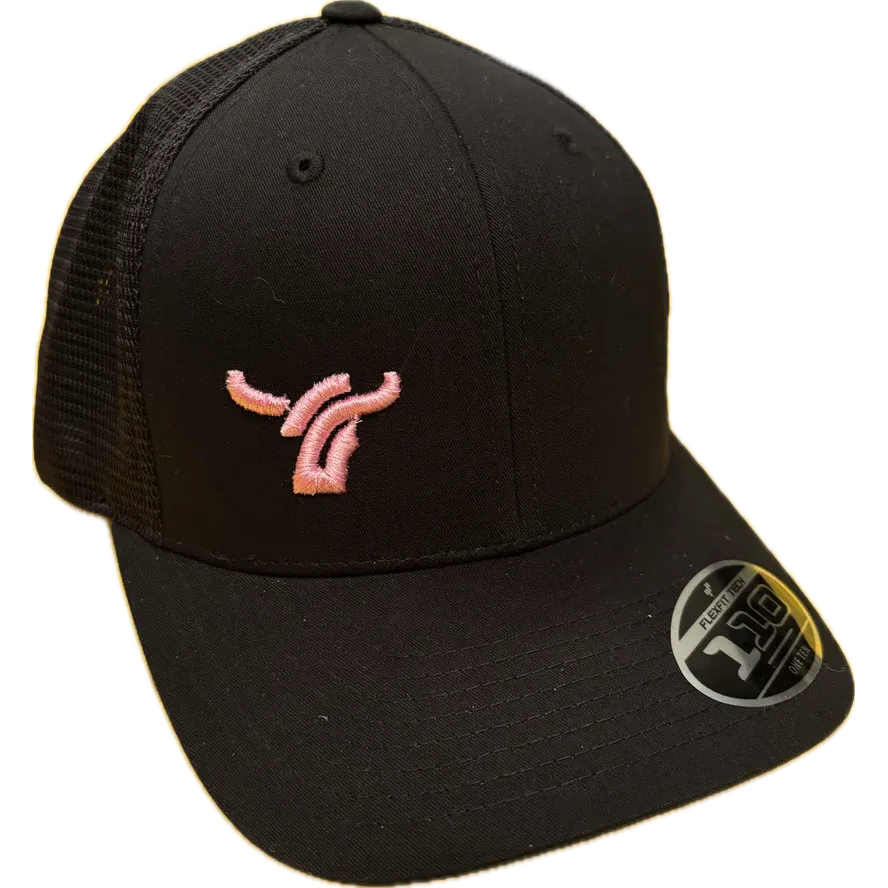 B8 Ranch Apparel 110 Flexfit Black Mesh with Small Baby Pink Logo - Multiple Colours