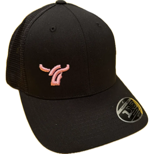 B8 Ranch Apparel 110 Flexfit Black Mesh with Small Baby Pink Logo - Multiple Colours