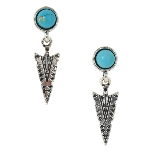 Justin Silver Arrowhead w/Turquoise Coloured Stone Earrings