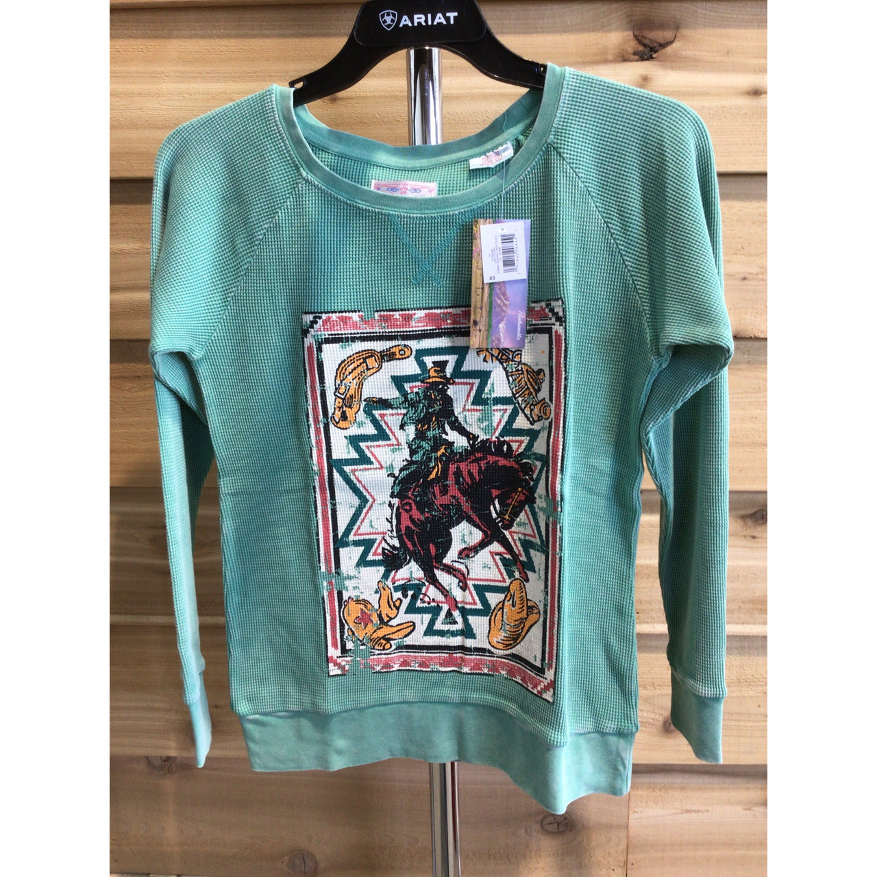 Panhandle  Ribbed Graphic Sweatshirt - Turquoise