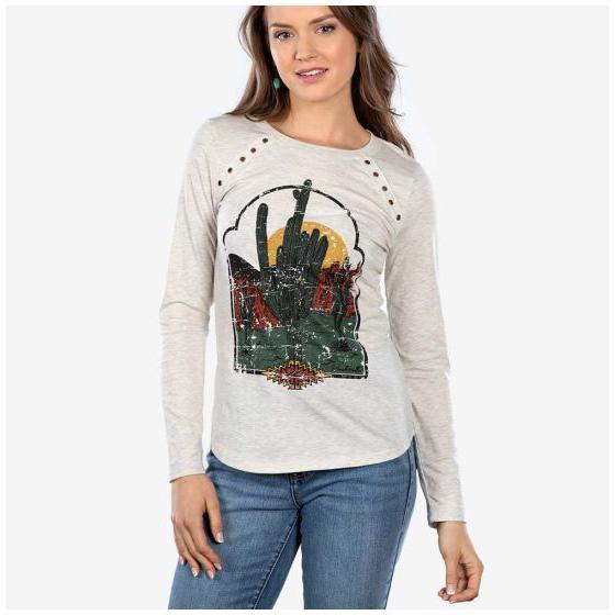 Panhandle Women's Long Sleeve Shirt With Graphic - Cream