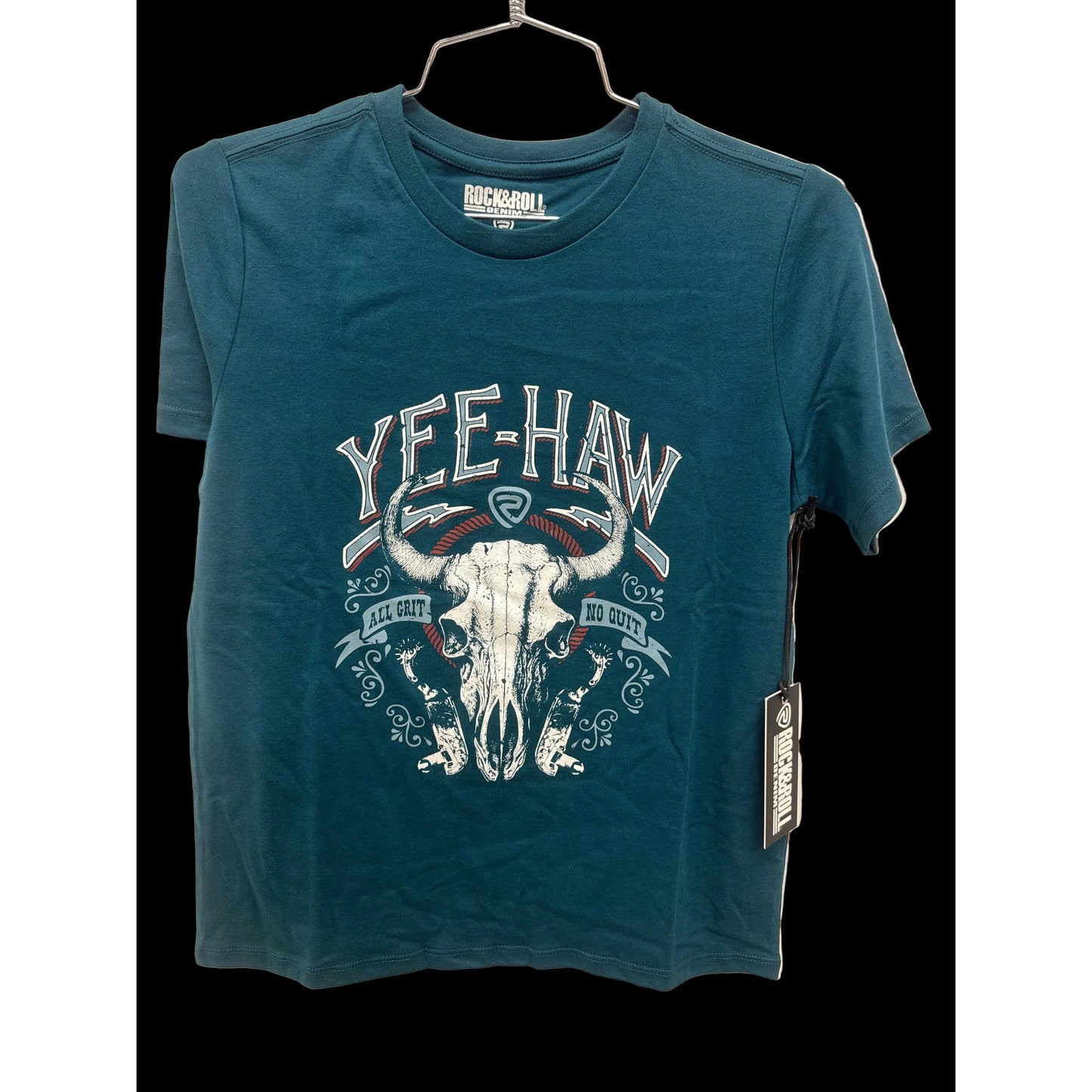 Rock & Roll Boy's Yee Haw Skull Graphic Tee Shirt - Teal