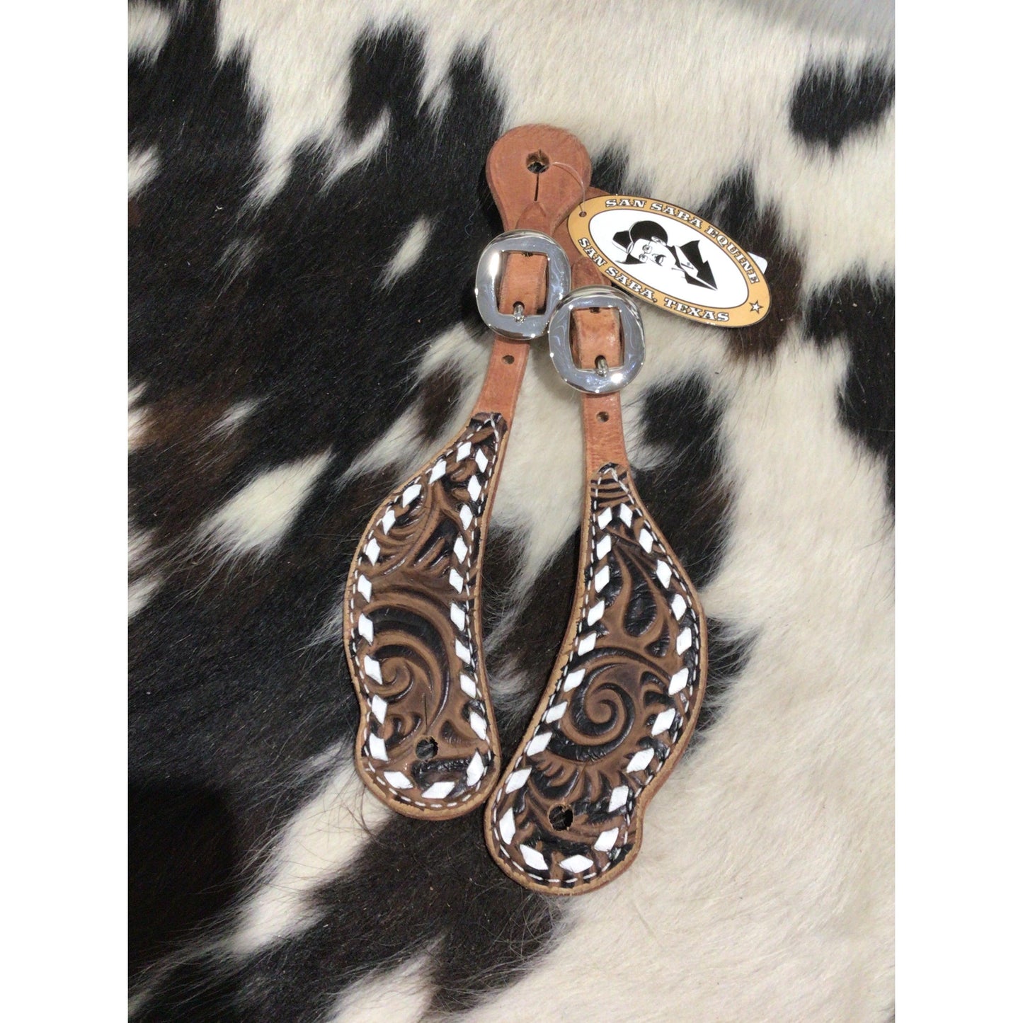 San Saba Shaped Spur Strap w/Floral Print & Buckstitch