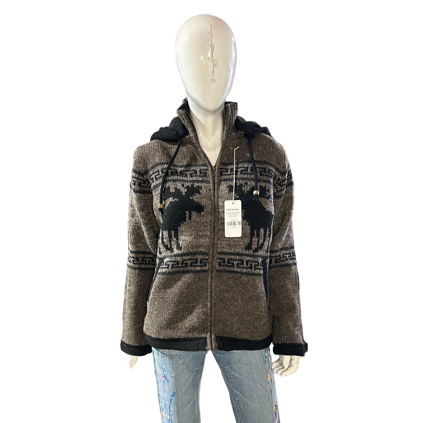 Wild & Free Unisex Wool Moose Sweater - Heather Grey/Black