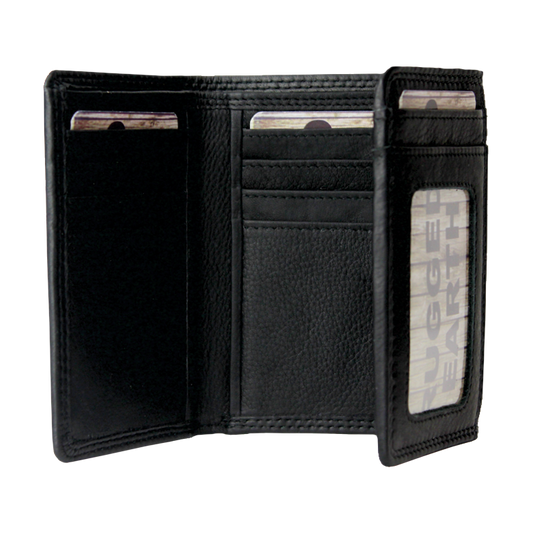 Rugged Earth Leather Trifold Wallet - Black