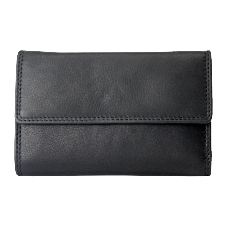 Rugged Earth Women's Leather Mid Sized Wallet - Black