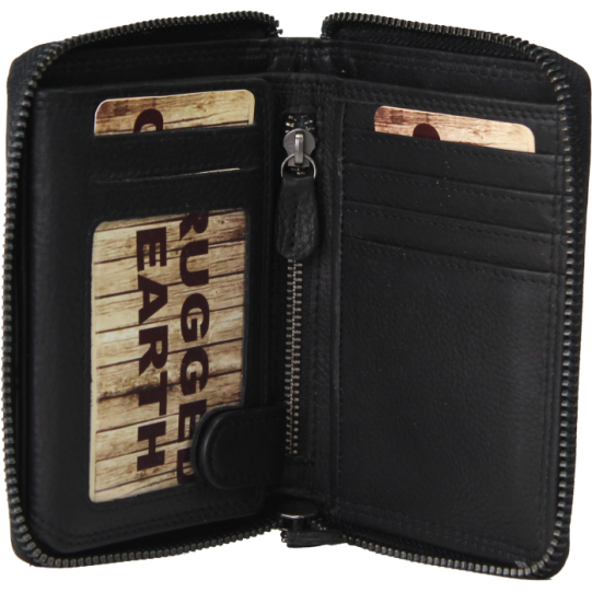 Rugged Earth Women's Leather Zippered Wallet - Black